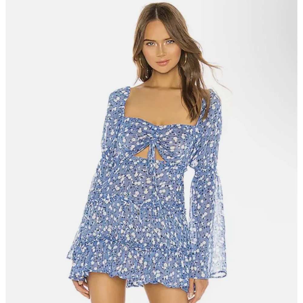 Majorelle Revolve Ailish Mini Dress in Blue Ditsy Size Large $198